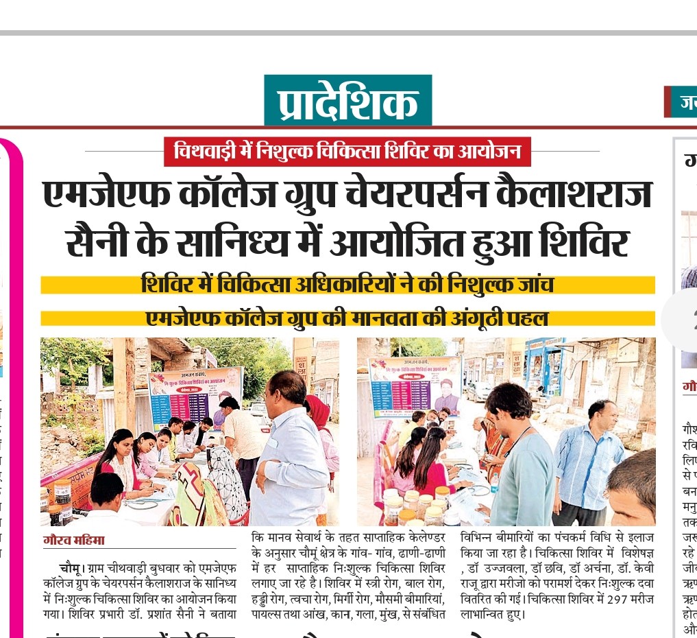 Glimpses of Newspapers Headlines of Weekly Free Medical camp