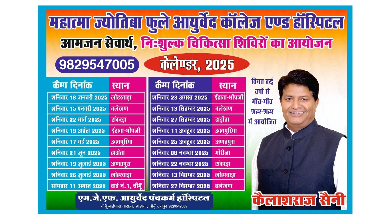 Annual Free Ayurveda Medical Camp Calendar 2025